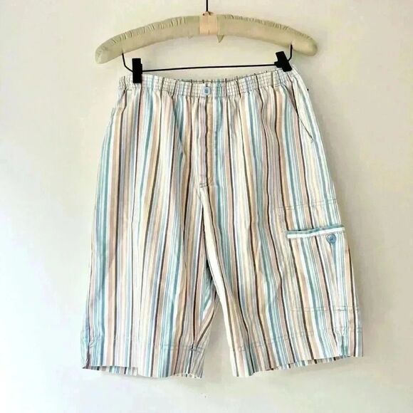 Vtg 80s Bermuda Shorts Pull-On Striped Multicolor Coastal Grandma Women’s 10 - Picture 3 of 10